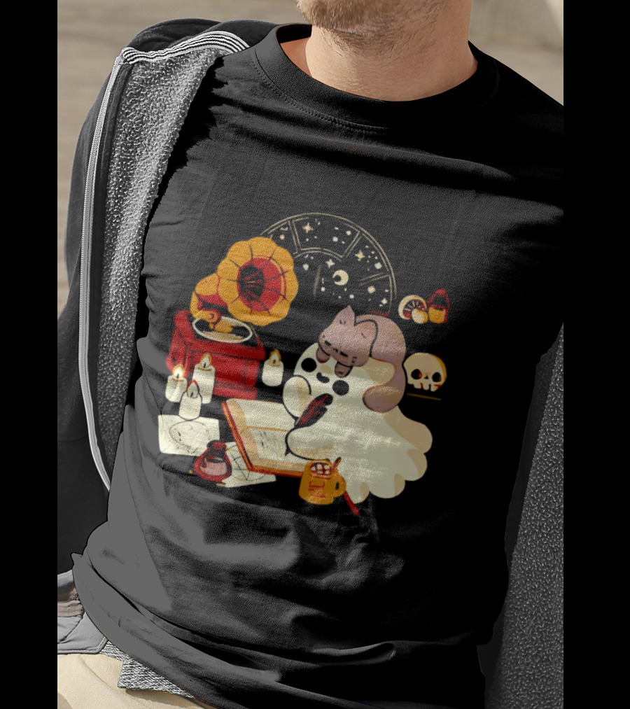 Spooky Ghost Lofi Aesthetic With Gramophone And Skulls T-Shirt