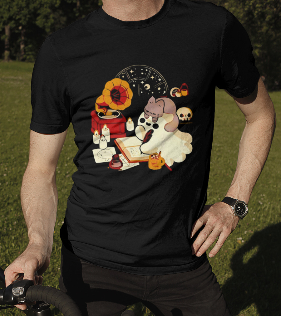 Spooky Ghost Lofi Aesthetic With Gramophone And Skulls T-Shirt