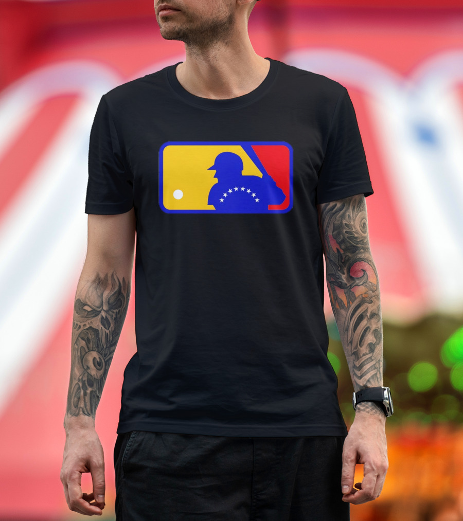 Venezuelan Baseball Player Silhouette With MLB Colors And Stars T-Shirt
