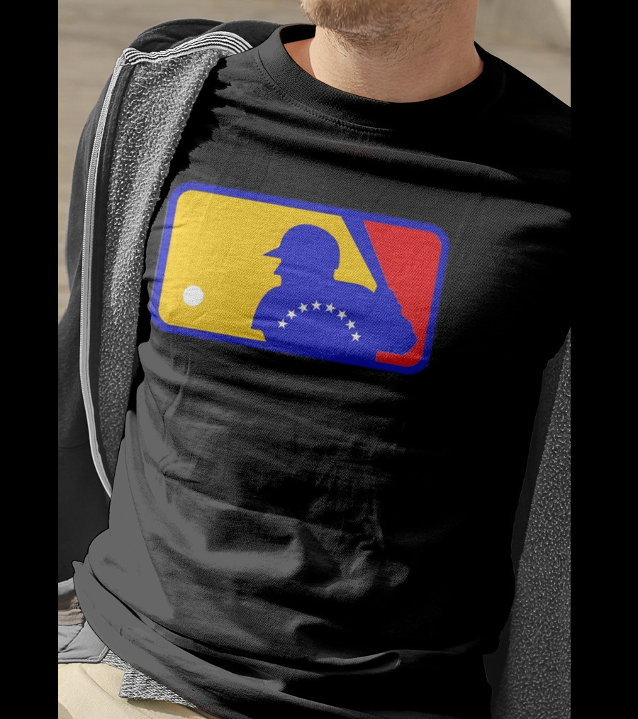 Venezuelan Baseball Player Silhouette With MLB Colors And Stars T-Shirt