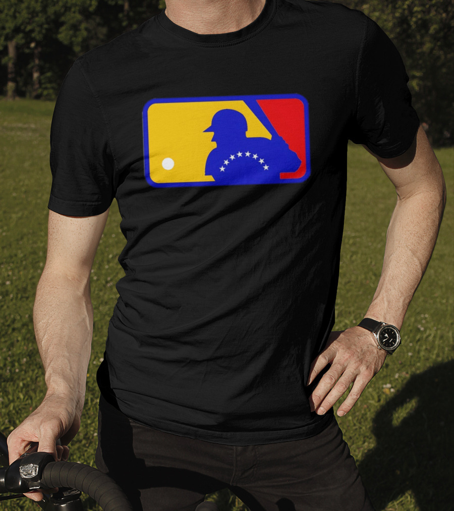 Venezuelan Baseball Player Silhouette With MLB Colors And Stars T-Shirt