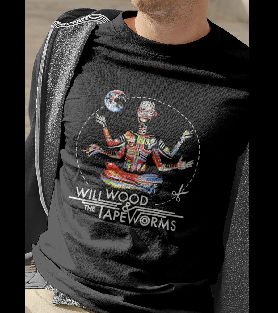 Will Wood And The Tapeworms Multicolor Meditating Figure With Globe T-Shirt