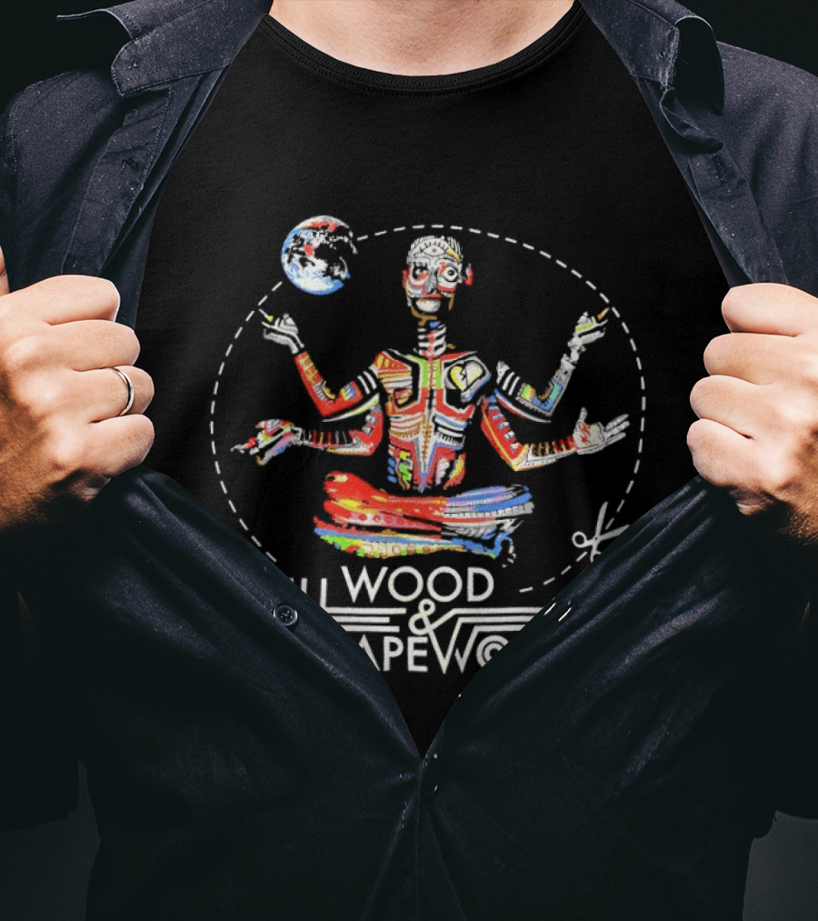 Will Wood And The Tapeworms Multicolor Meditating Figure With Globe T-Shirt