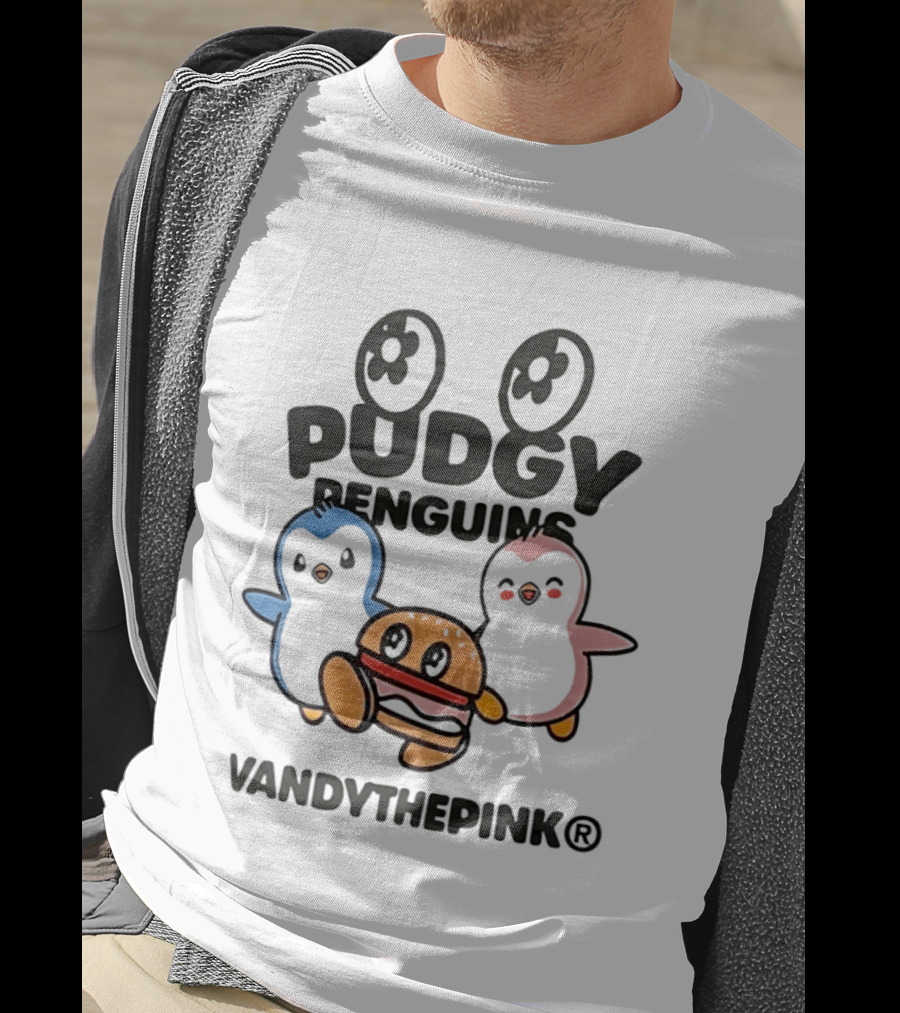 Pudgy Penguins Vandythepink With Burger Chibi Characters T-Shirt