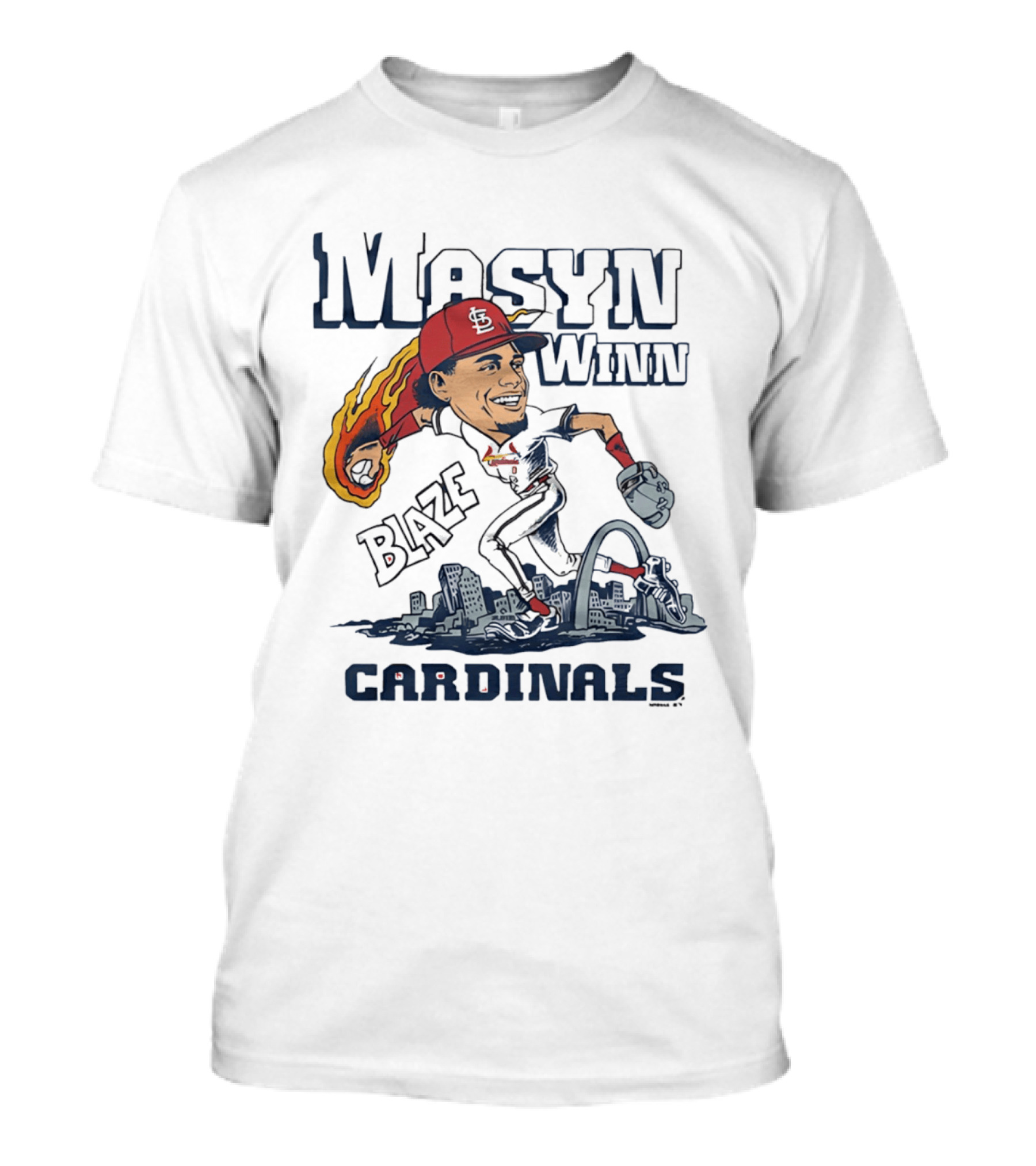St. Louis Cardinals Masyn Winn Blaze Arch Skyline Caricature T-Shirt
