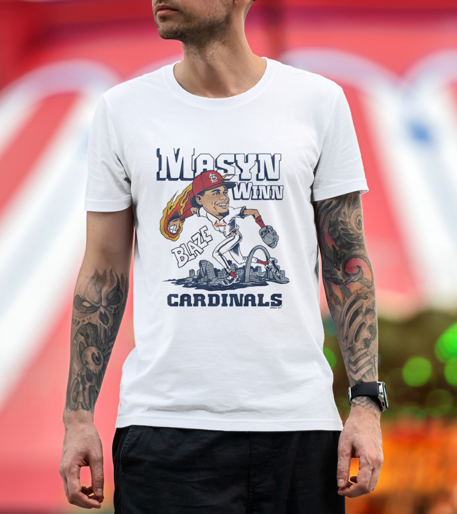 St. Louis Cardinals Masyn Winn Blaze Arch Skyline Caricature T-Shirt