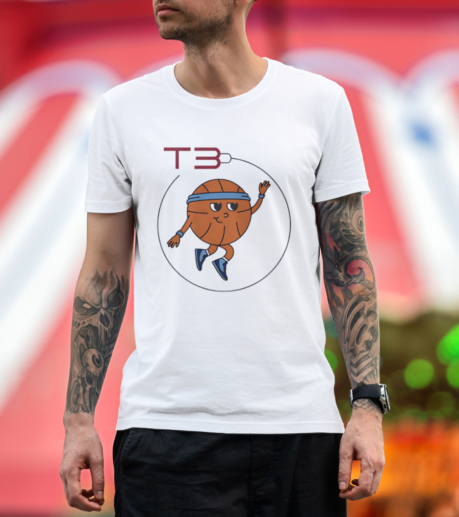 T3 Basketball Cartoon Character in Headband and Sneakers T-Shirt