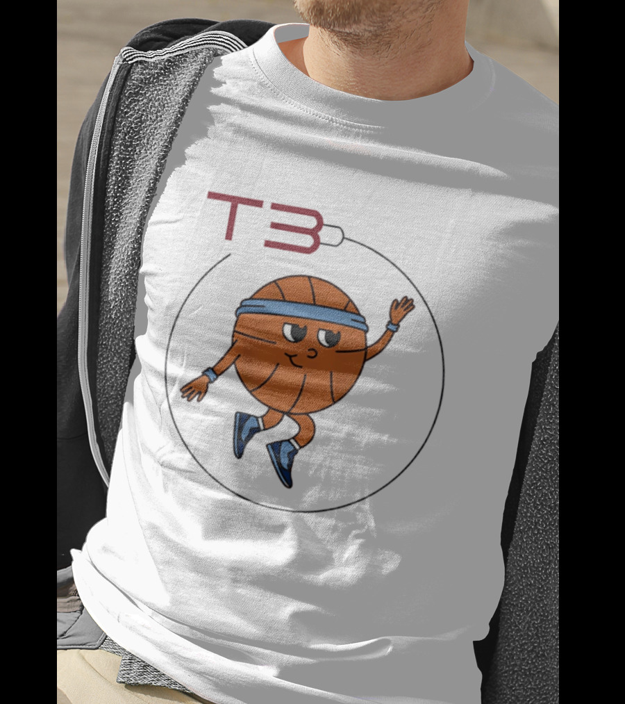 T3 Basketball Cartoon Character In Headband And Sneakers T-Shirt