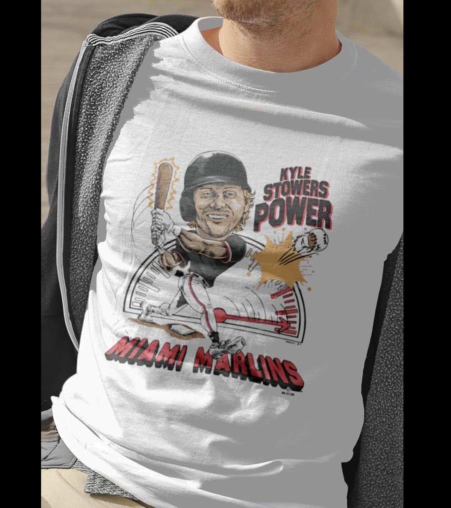 Kyle Stowers Power Miami Marlins Caricature Baseball Swing T-Shirt