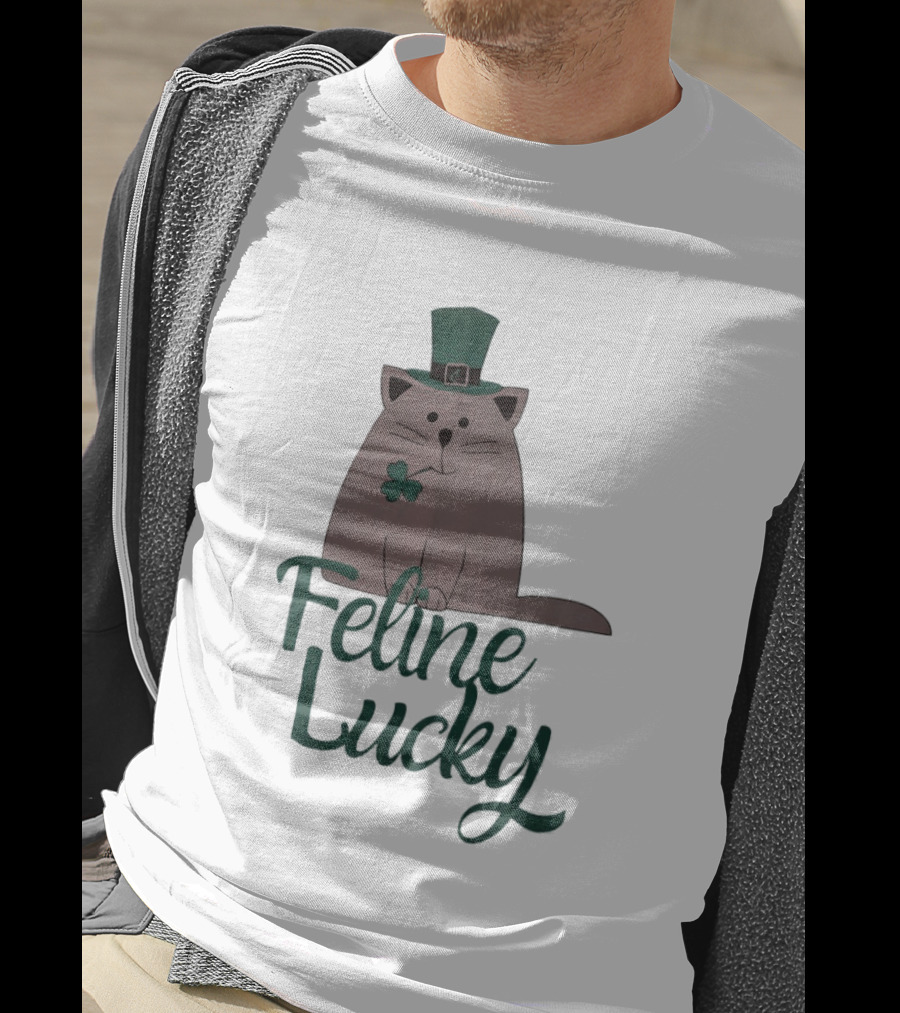 St Patrick's Day Feline Lucky Cat With Shamrock Hat T-Shirt
