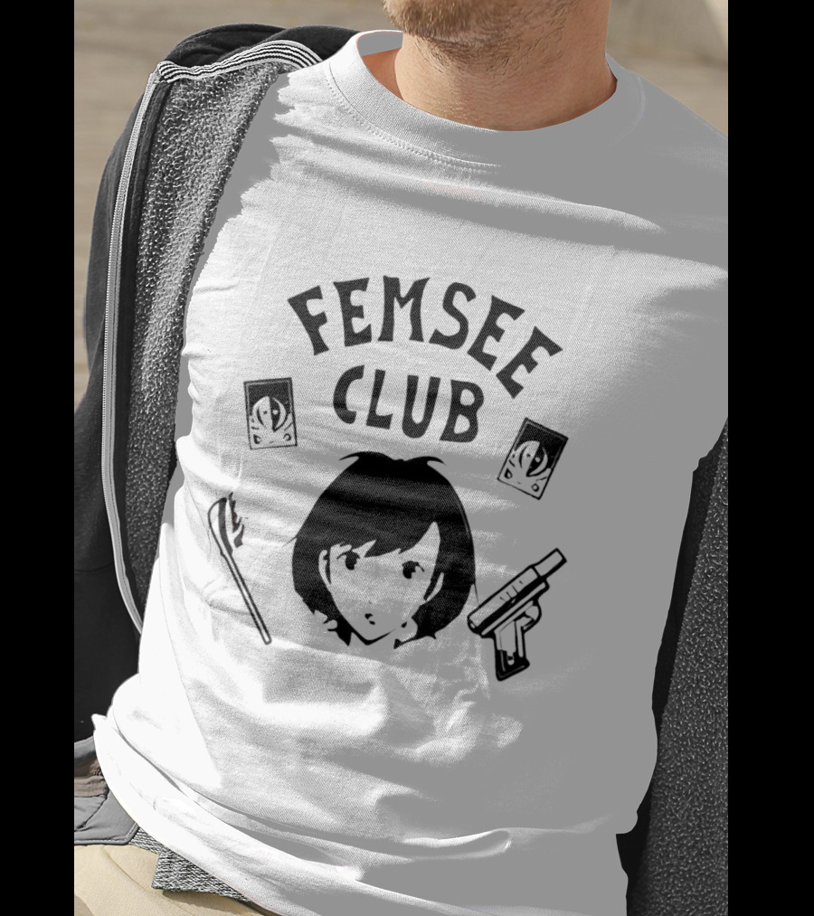 Femsee Club Anime Character With Gun And Card T-Shirt