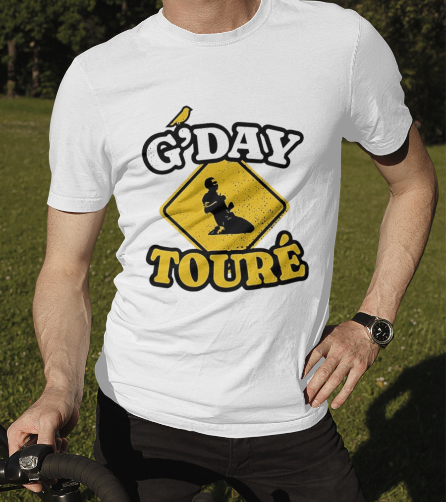 G'Day Toure Yellow Sign Kneeling Silhouette Bird T-Shirt