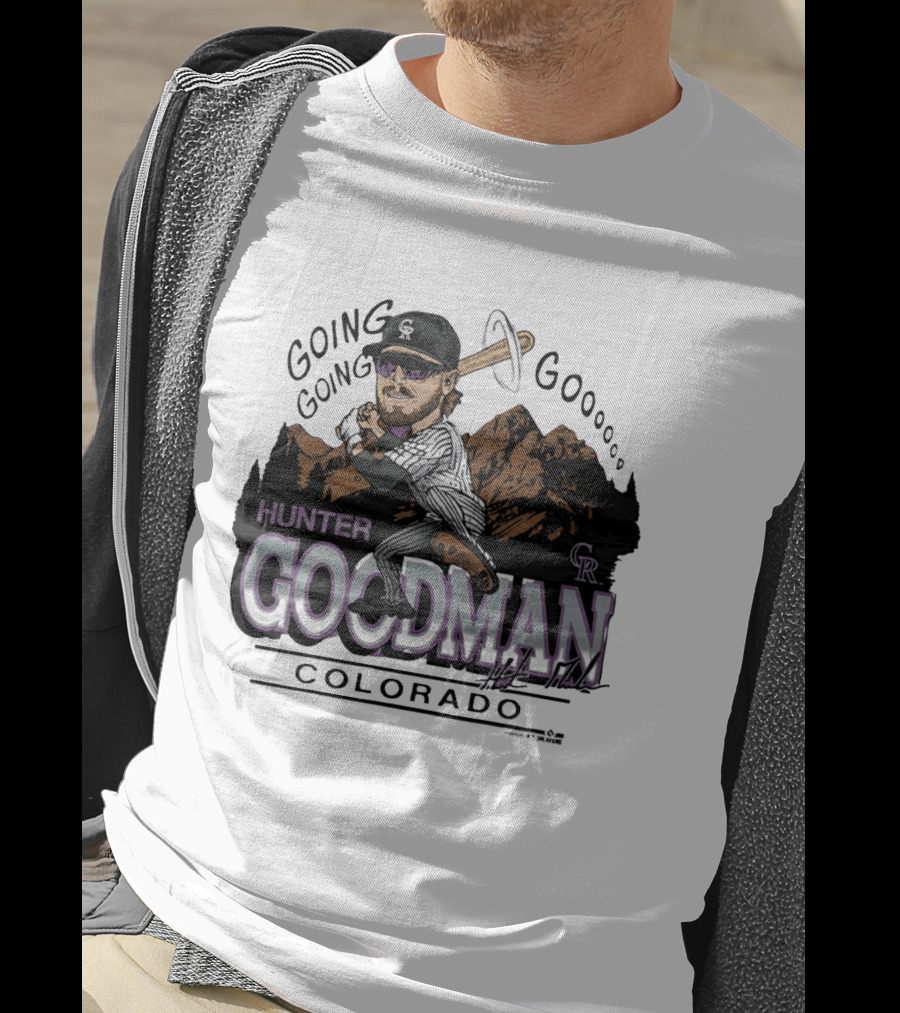 Hunter Goodman Going Going Going Colorado Rockies Caricature T-Shirt