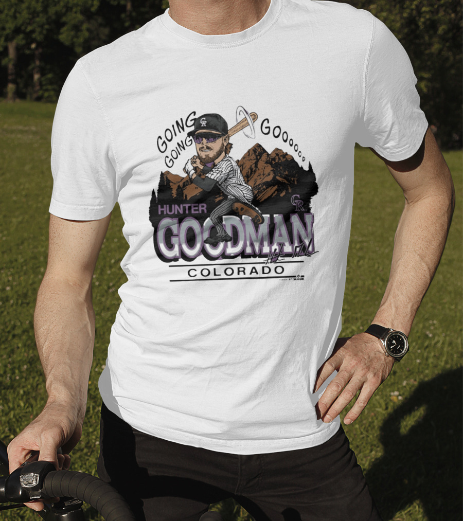 Hunter Goodman Going Going Going Colorado Rockies Caricature T-Shirt