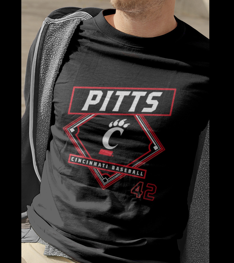 Pitts Cincinnati Baseball 42 Bearcats 2026 T-Shirt