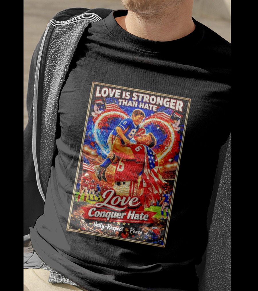 Love Is Stronger Than Hate Conquer Unity Respect Peace USA Football T-Shirt