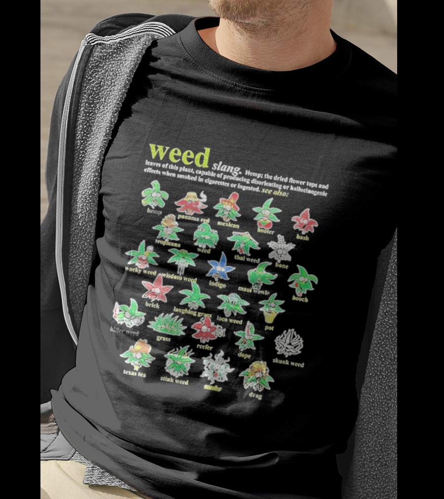 Weed Slang Definitions Illustrated With Cartoon Marijuana Characters T-Shirt