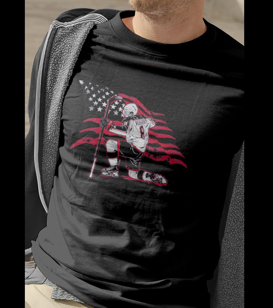 Zach Werenski 8 Columbus Blue Jackets Kneeling Pose American Flag Hockey T-Shirt