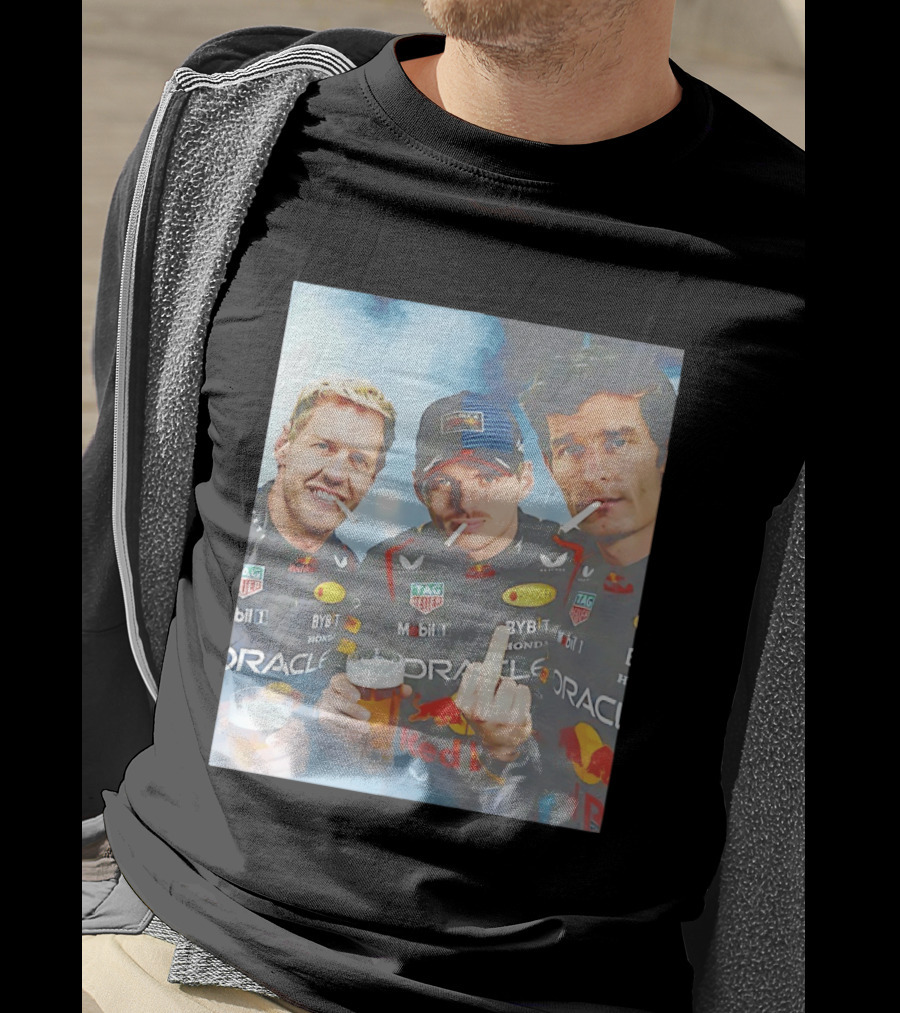 Red Bull Racing Vettel Verstappen Webber Smoking Fun F1 Legends Team Oracle T-Shirt