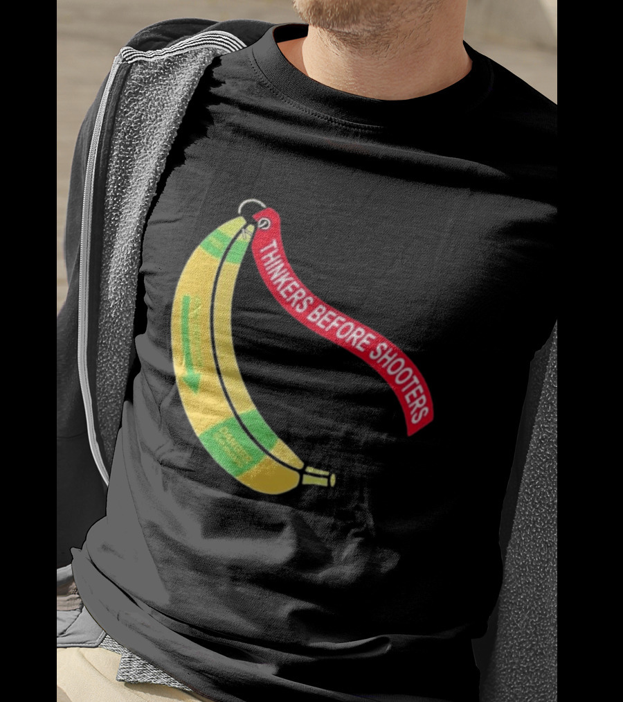 Thinkers Before Shooters John Jackson Banana Warning Peel Open Direction T-Shirt
