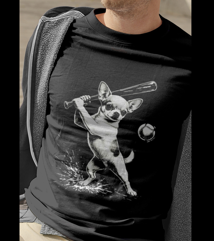 Chihuahua Playing Baseball Batting Cute Dog Sports Humor T-Shirt