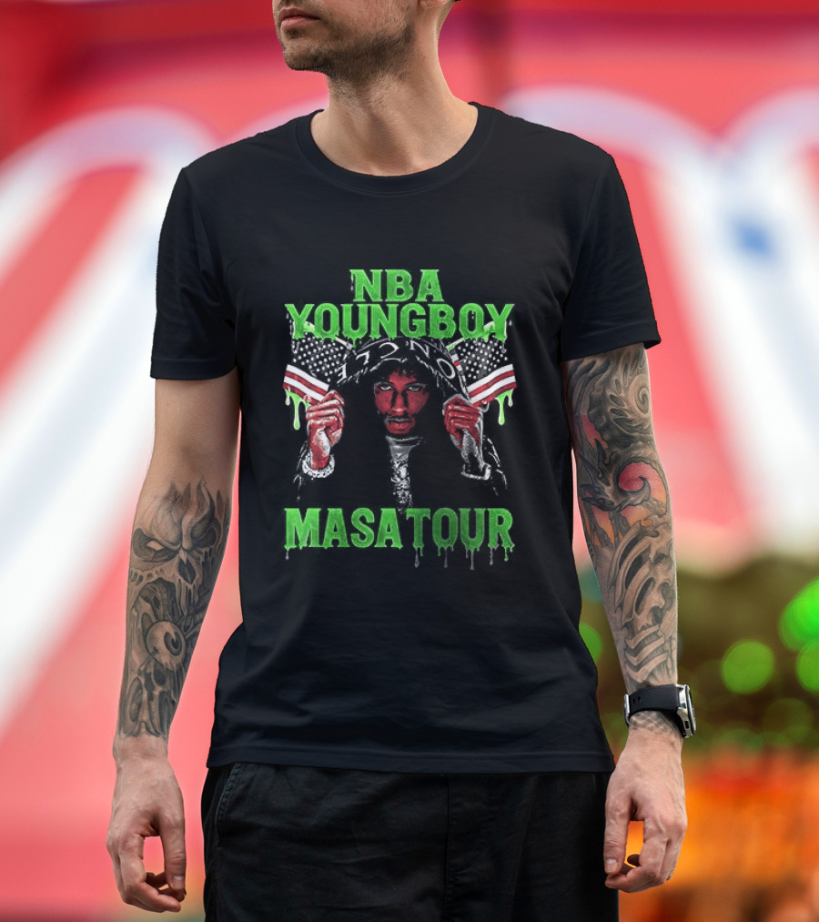 NBA Youngboy Masa Tour Tracklist Green Drip Text With Red Artistic Face T-Shirt