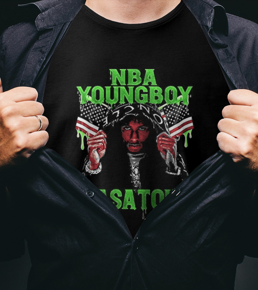 NBA Youngboy Masa Tour Tracklist Green Drip Text With Red Artistic Face T-Shirt
