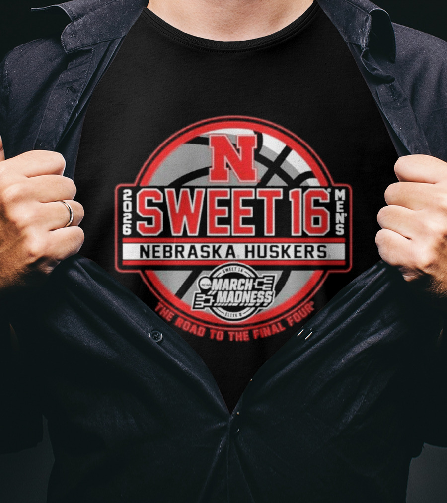 Nebraska Huskers Sweet 16 March Madness Men's Basketball Road To Final Four 2026 T-Shirt