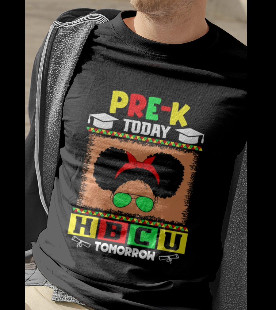 Pre K Today HBCU Tomorrow Graduation Caps Green Red Yellow Blocks T-Shirt
