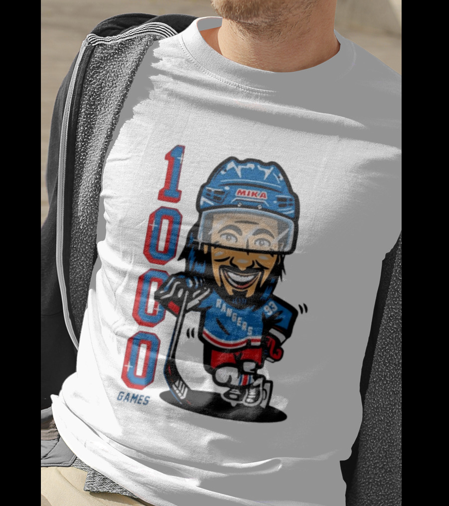 Mika Rangers 93 Hockey Player 1000 Games Celebration T-Shirt