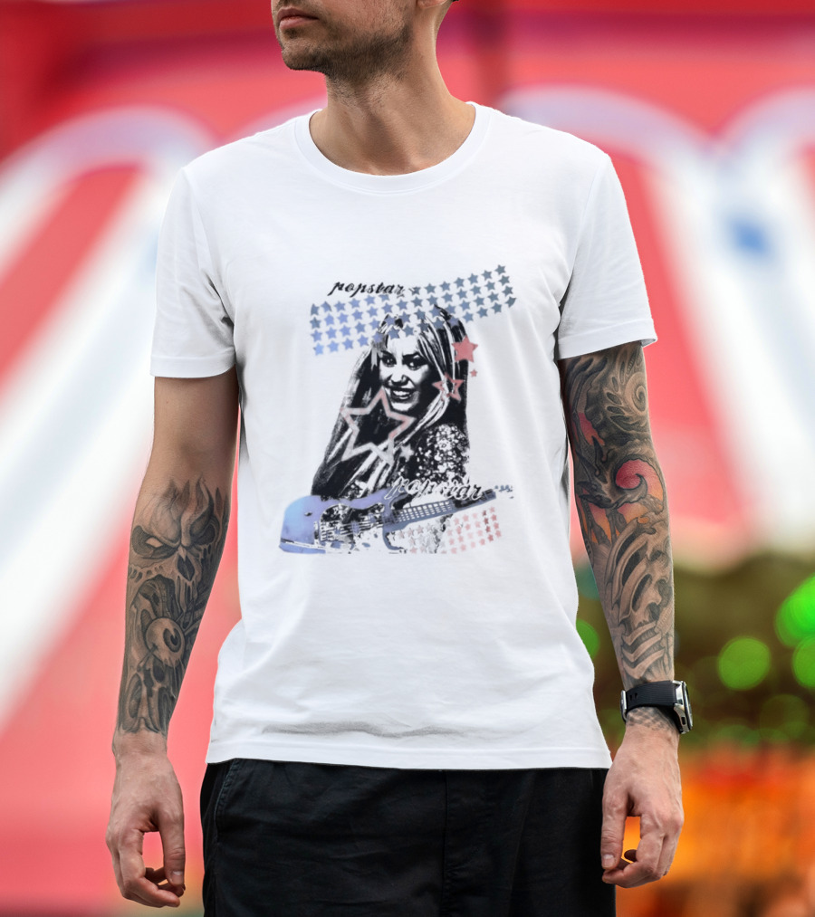 Miley Cyrus Hannah Montana Stars Guitar American Flag T-Shirt