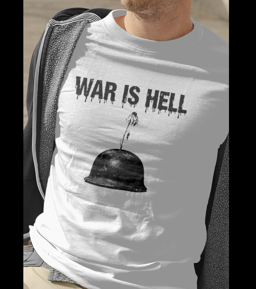 War Is Hell Military Helmet Flower Artillery Contrast T-Shirt