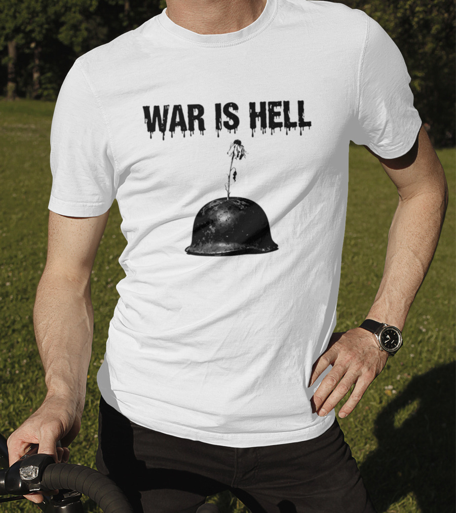 War Is Hell Military Helmet Flower Artillery Contrast T-Shirt