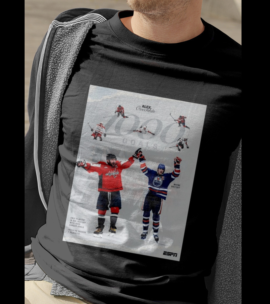 Alex Ovechkin Wayne Gretzky 1000 Goals NHL History ESPN Regular Season Playoffs T-Shirt