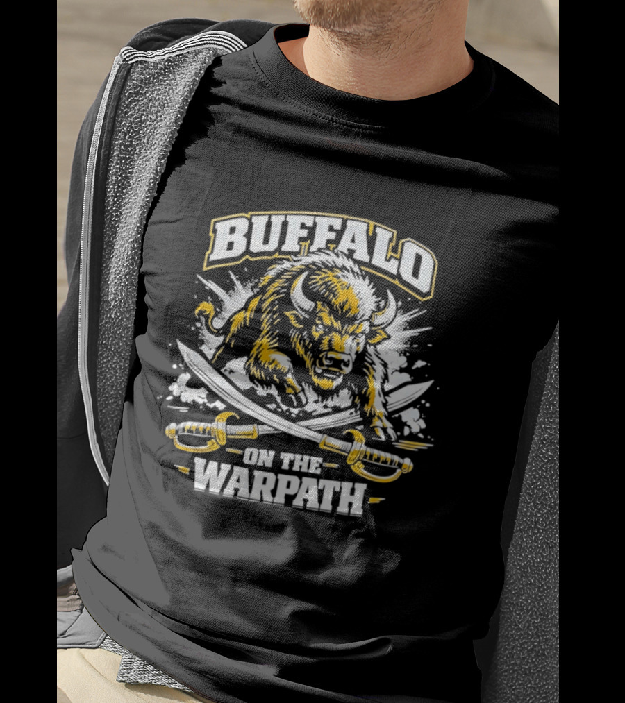 Buffalo On The Warpath Crossed Sabers Fierce Bison Charge T-Shirt