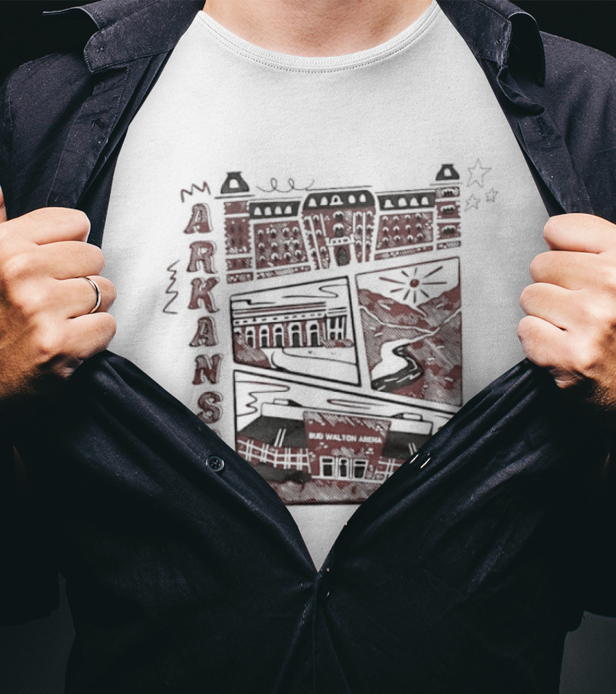 Arkansas Bud Walton Arena Razorback Campus Buildings Sketch T-Shirt