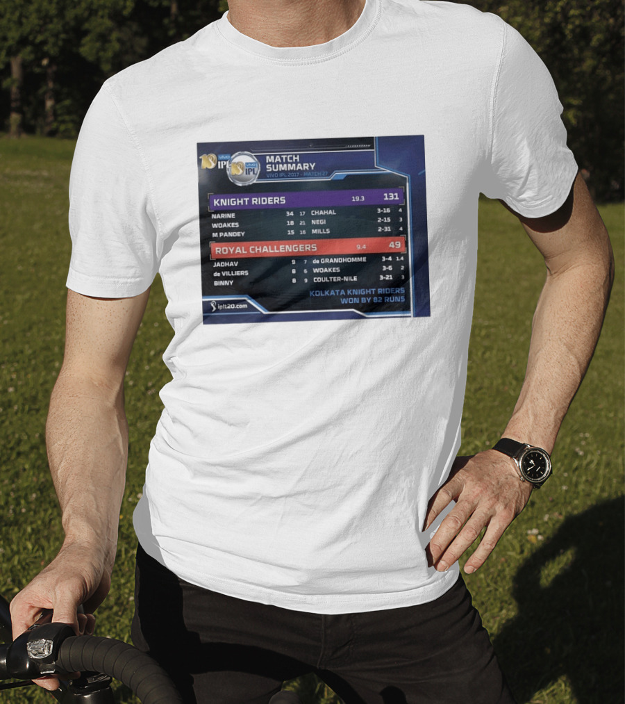 Knight Riders VS Royal Challengers VIVO IPL 2017 Match Summary 27 Victory 82 Runs T-Shirt