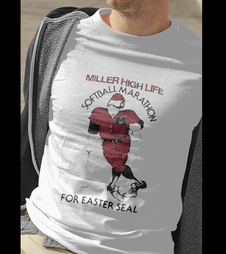 Miller High Life Softball Marathon For Easter Seal Player In Red Uniform T-Shirt
