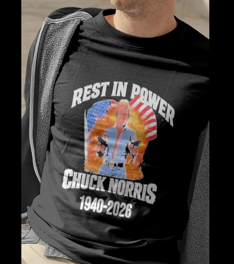 Rest In Power Chuck Norris 1940 2026 American Flag T-Shirt
