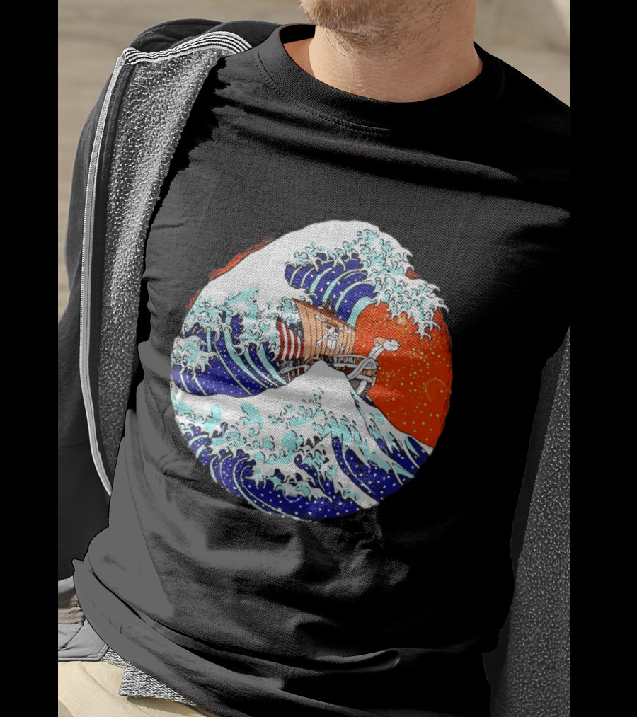 The Great Pirate Of Kanagawa Going Merry On A Great Wave Japanese Art Fusion T-Shirt