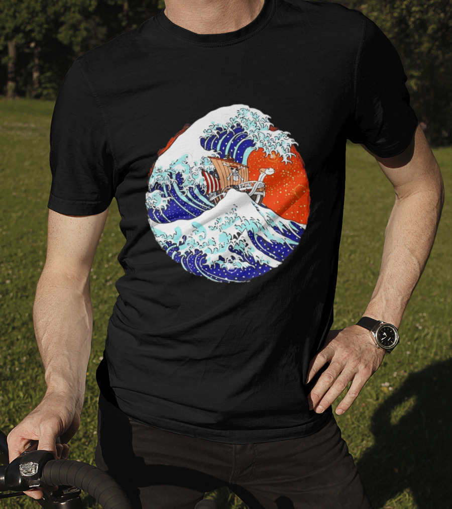 The Great Pirate Of Kanagawa Going Merry On A Great Wave Japanese Art Fusion T-Shirt