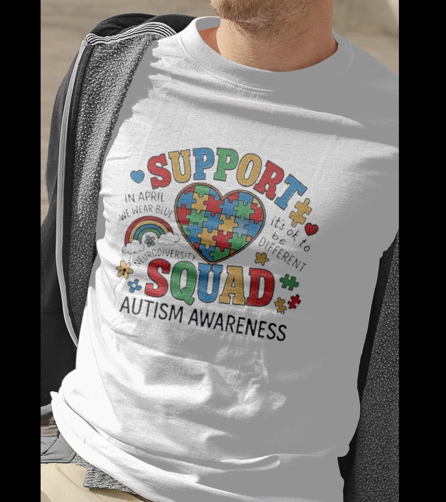 Autism Awareness Support Squad Neurodiversity Rainbow Puzzle Heart T-Shirt