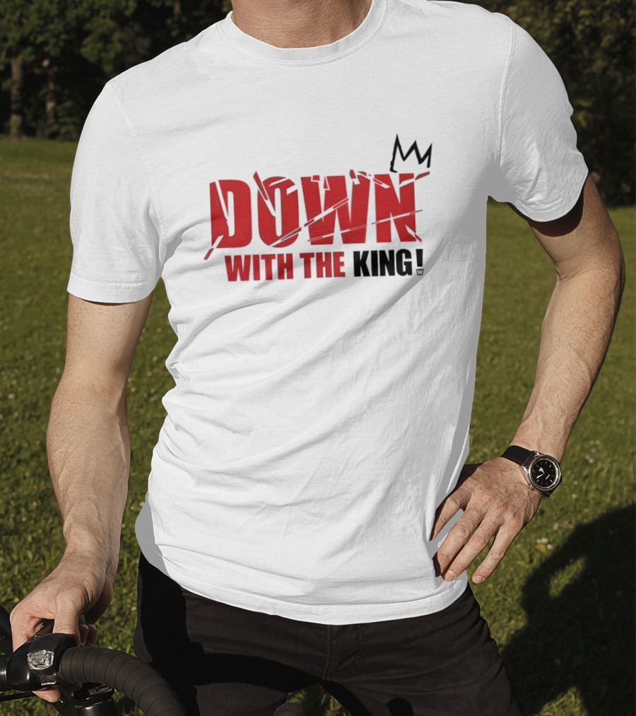 Down With The King Bold Red Text And Stylized Crown T-Shirt