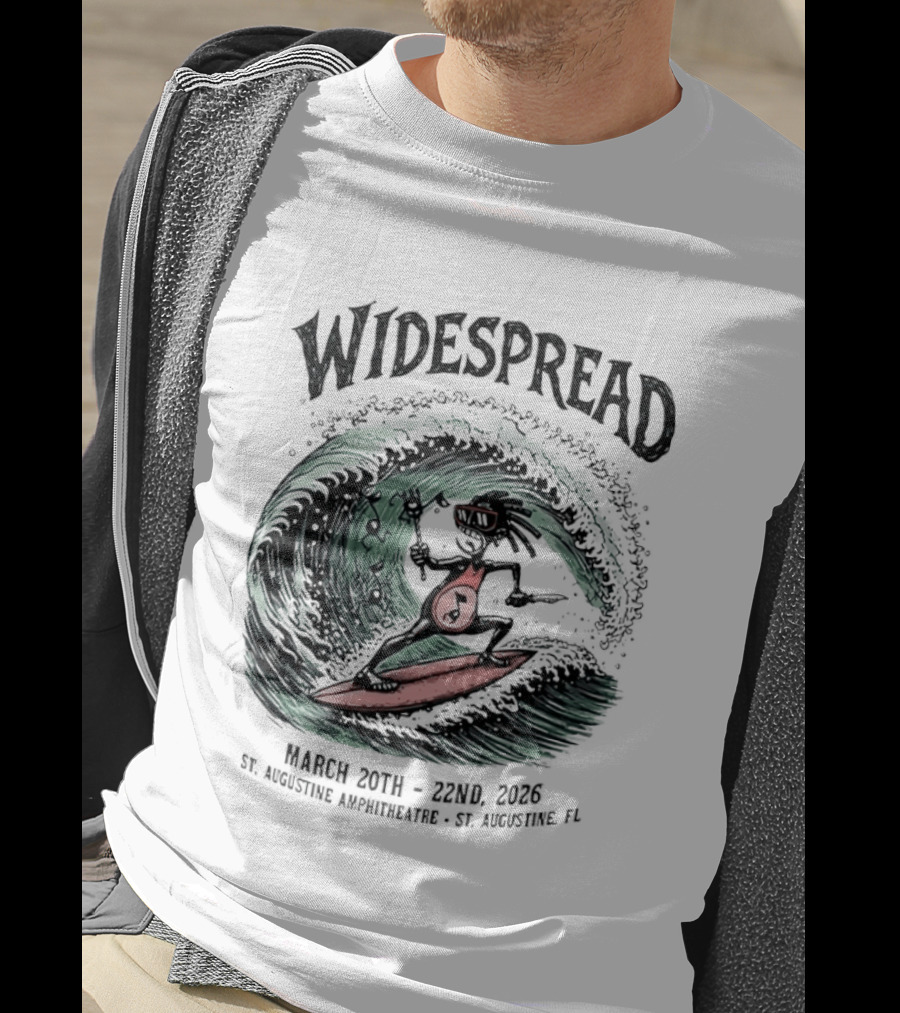 Widespread March 20th 22nd 2026 St Augustine Amphitheatre Surfing Skeleton T-Shirt