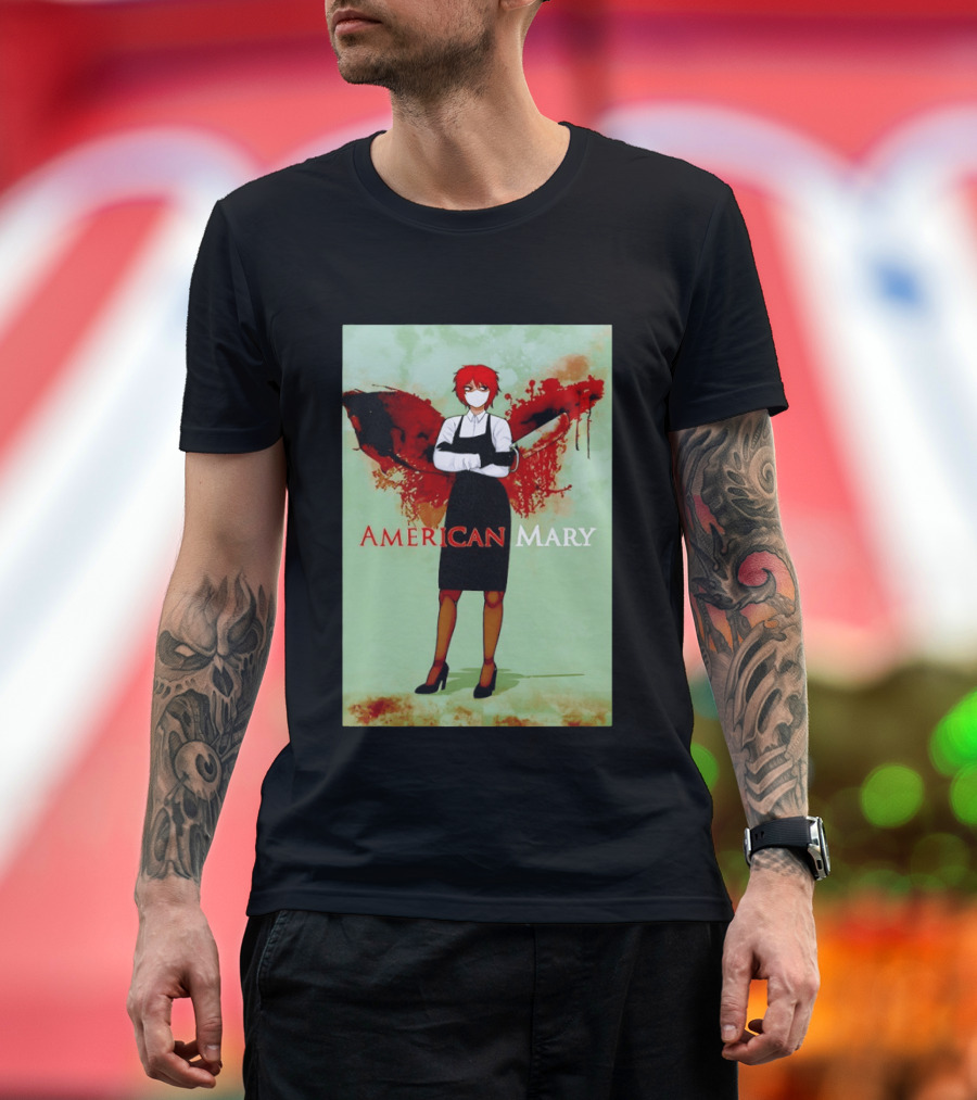 American Mary Mason Bloody Horror Art With Mask And Knife T-Shirt