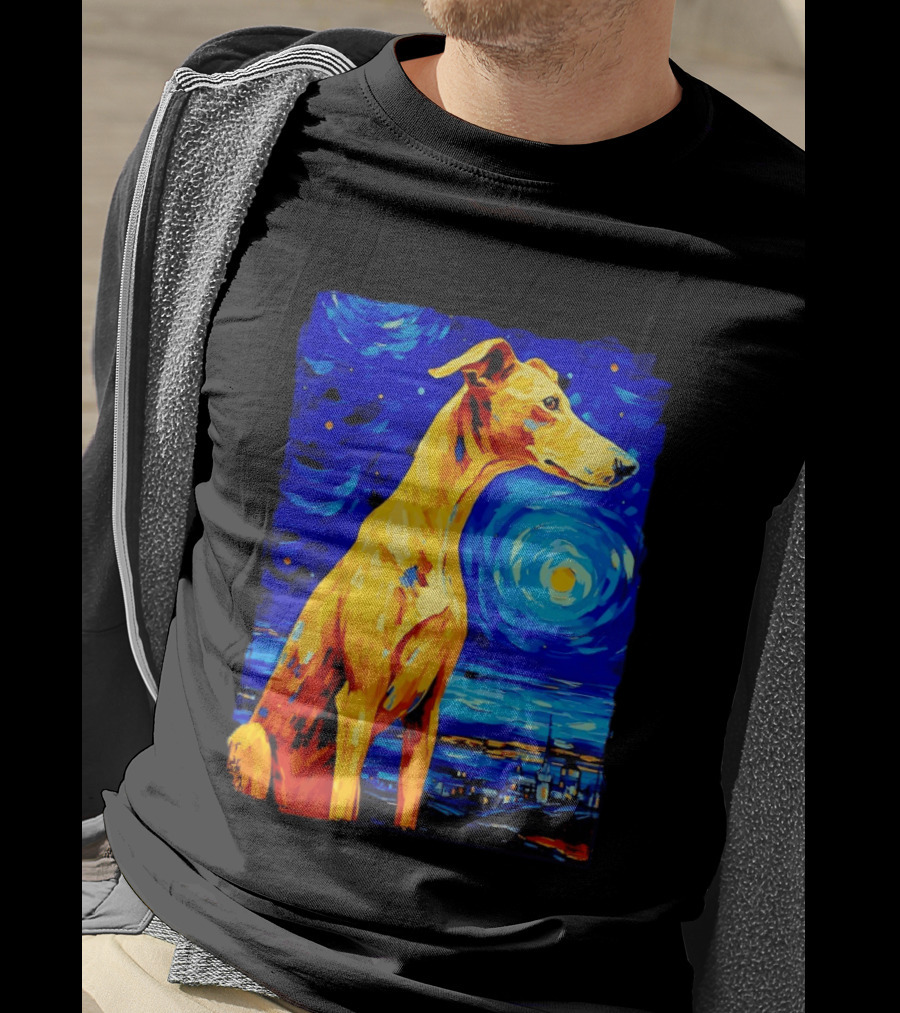Greyhound Dog In The Starry Night By Vincent Van Gogh T-Shirt