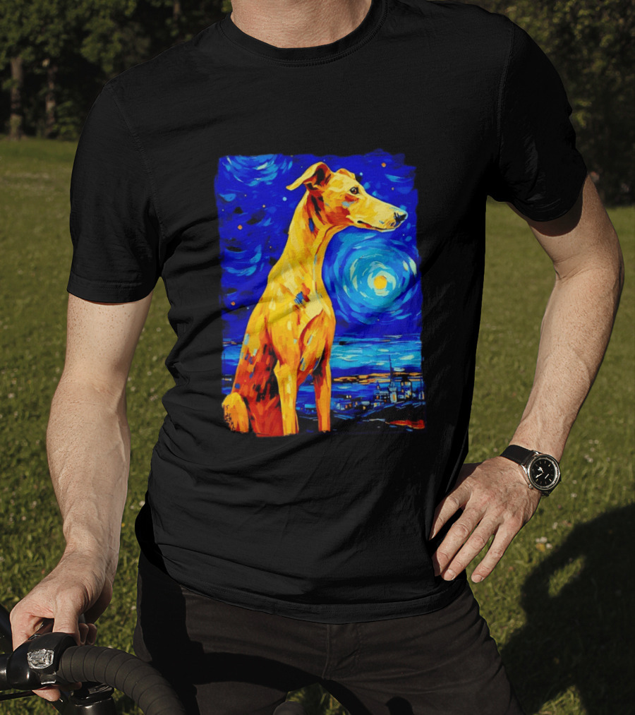 Greyhound Dog In The Starry Night By Vincent Van Gogh T-Shirt