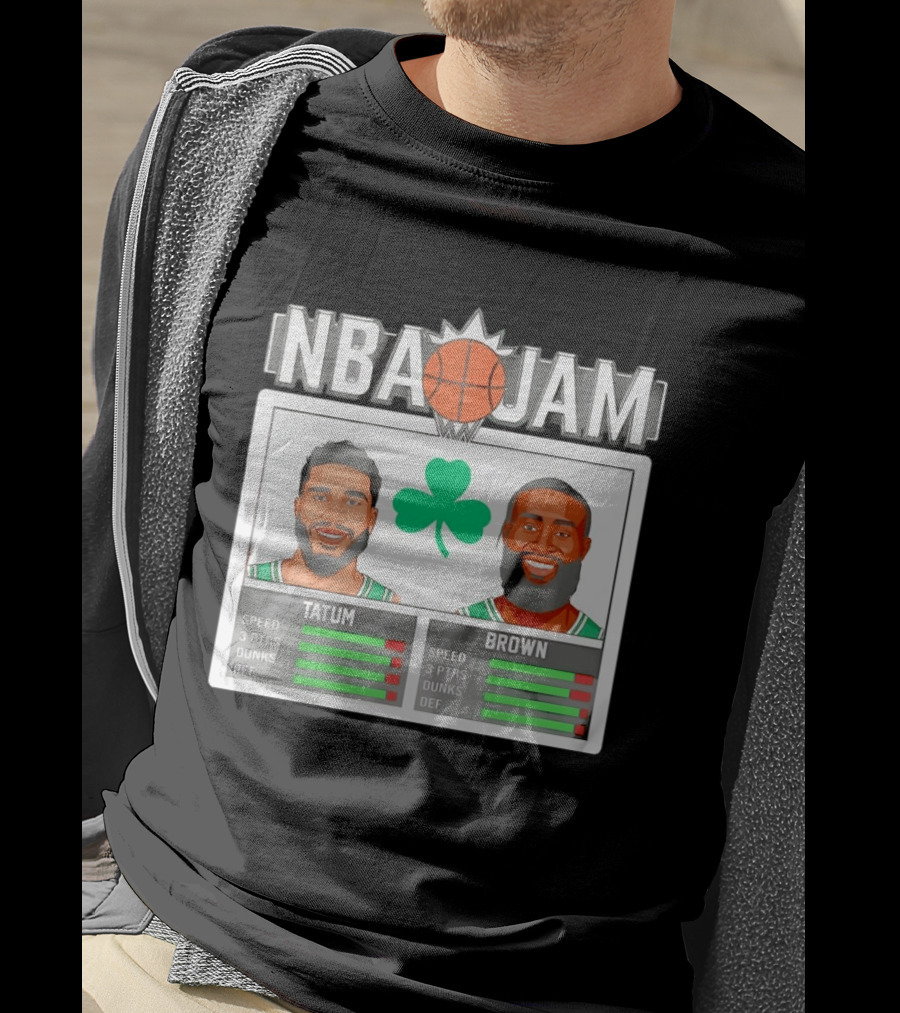 NBA Jam Jaylen Brown Jayson Tatum Celtics Stats T-Shirt
