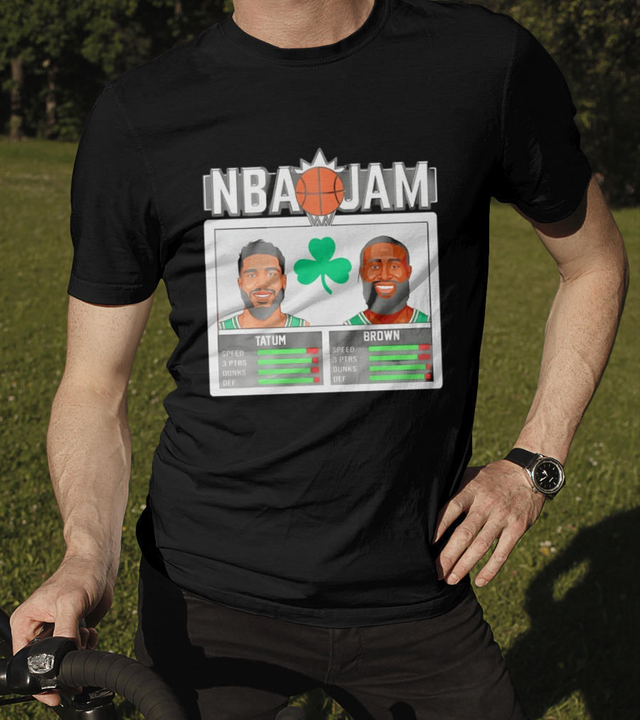 NBA Jam Jaylen Brown Jayson Tatum Celtics Stats T-Shirt
