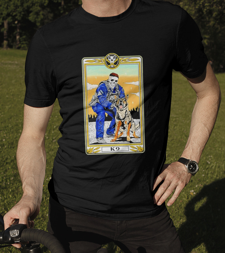 K9 Skull Masked Officer And German Shepherd Duo T-Shirt